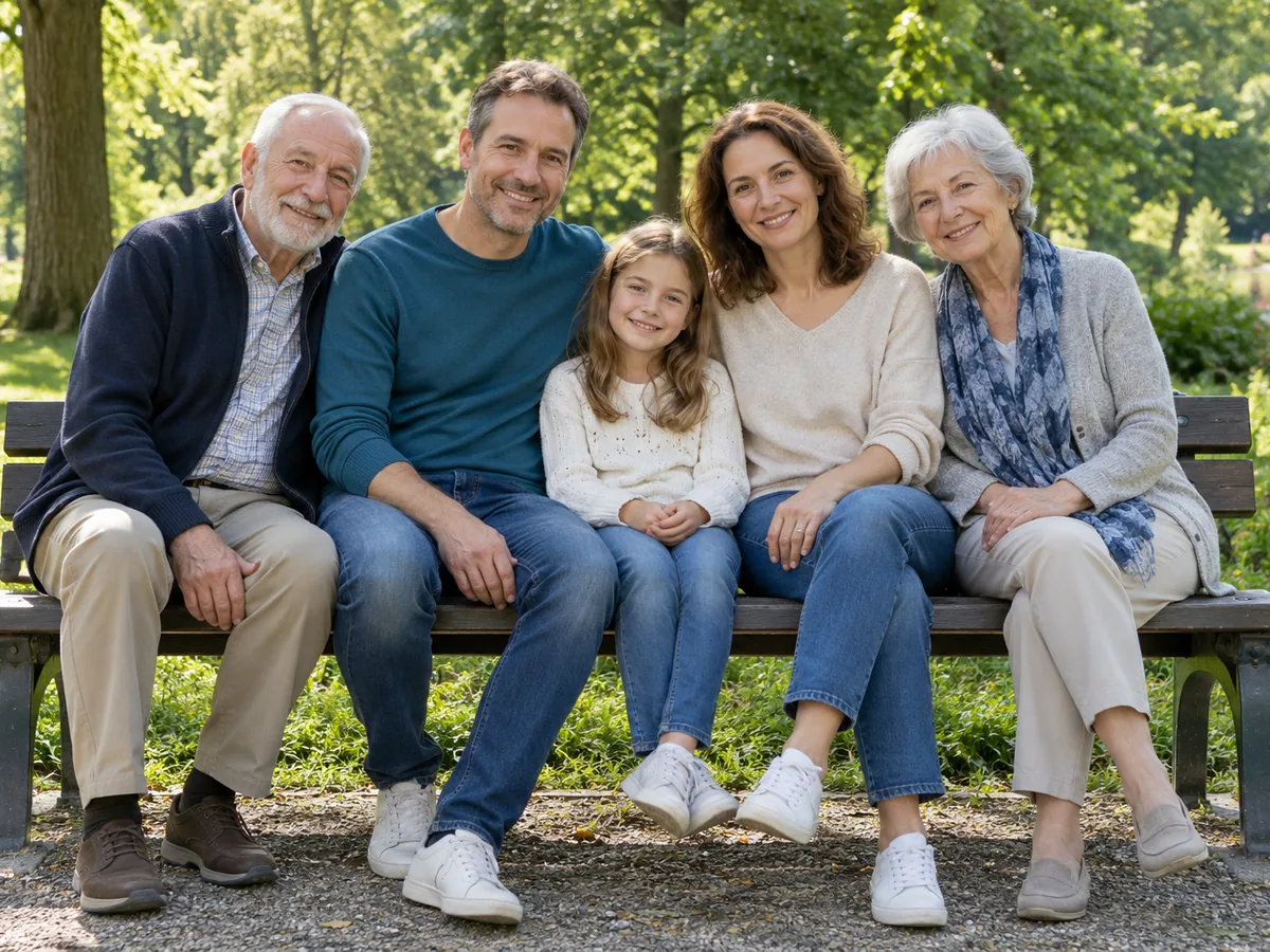 Symbolbild: Familie mit drei Generationen entspannt im Freien